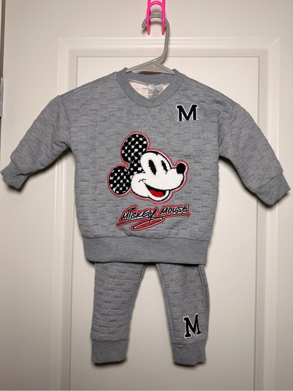 Disney Mickey Mouse two-piece quilted sweatshirt jogger set 18 months gray